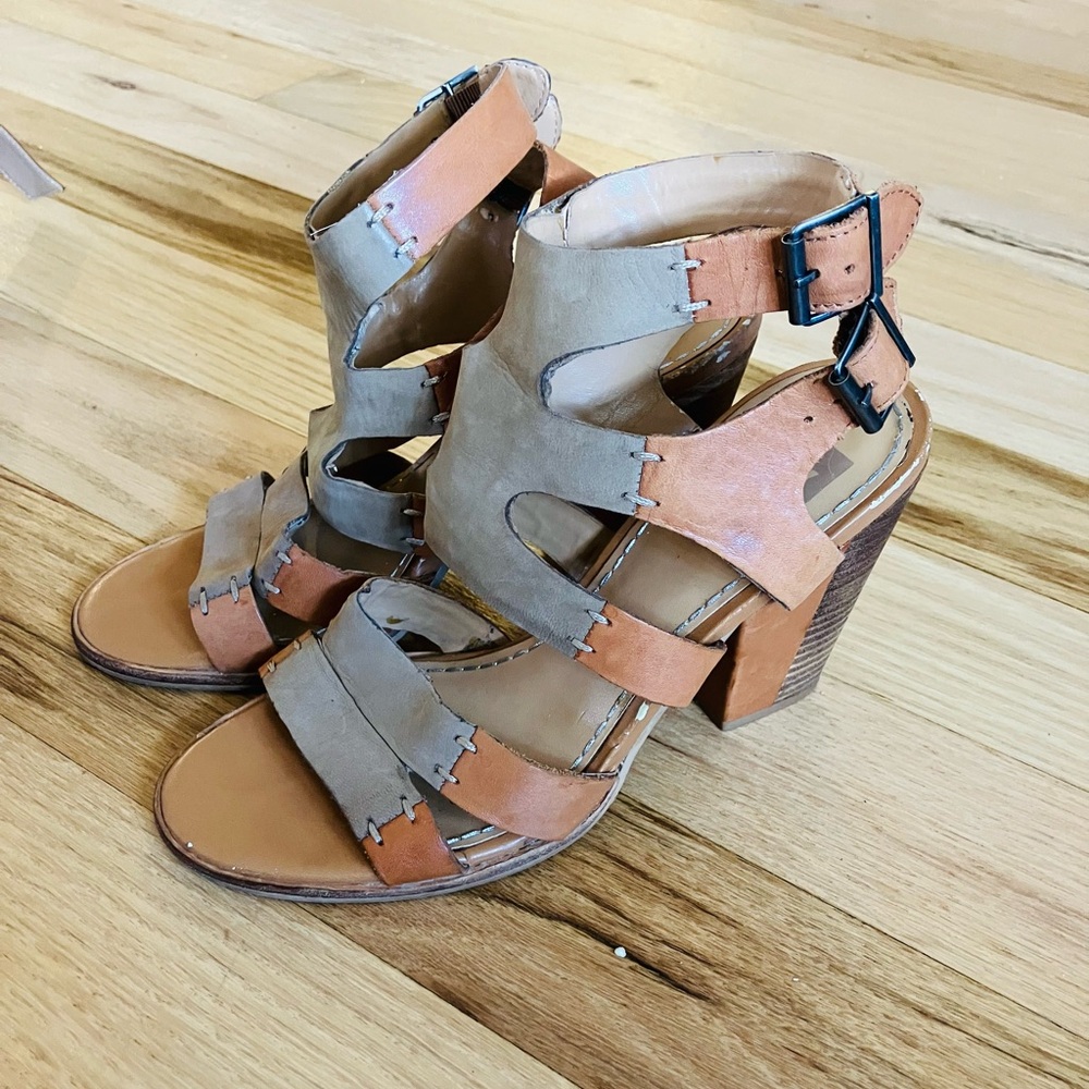 Dolce Vita Tan and Taupe Strappy Heel Sandals
